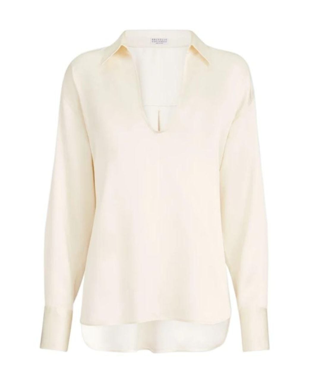 Brunello Cucinelli White Silk Satin Blouse