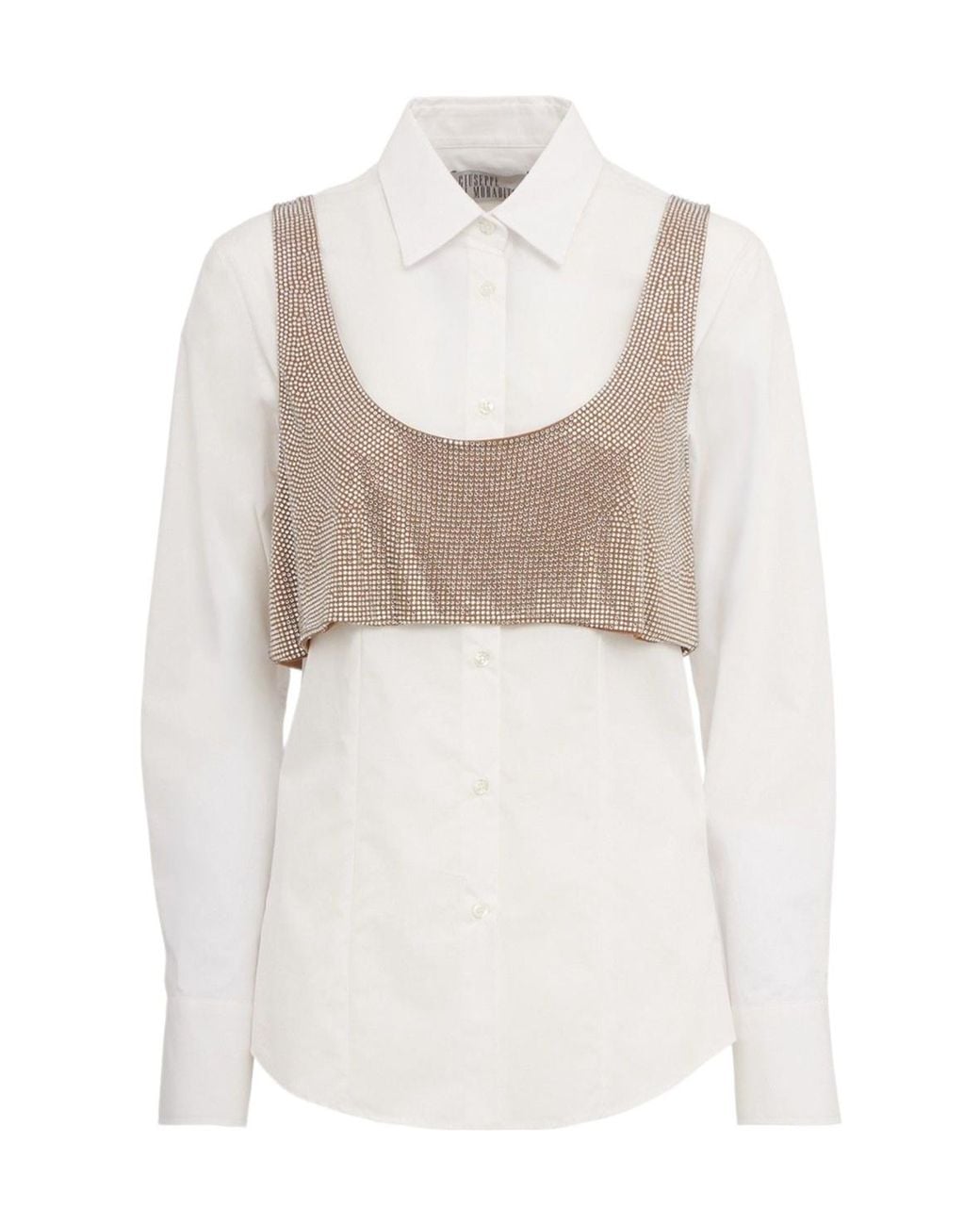 GIUSEPPE DI MORABITO White Cotton Poplin Shirt With Crystal Top