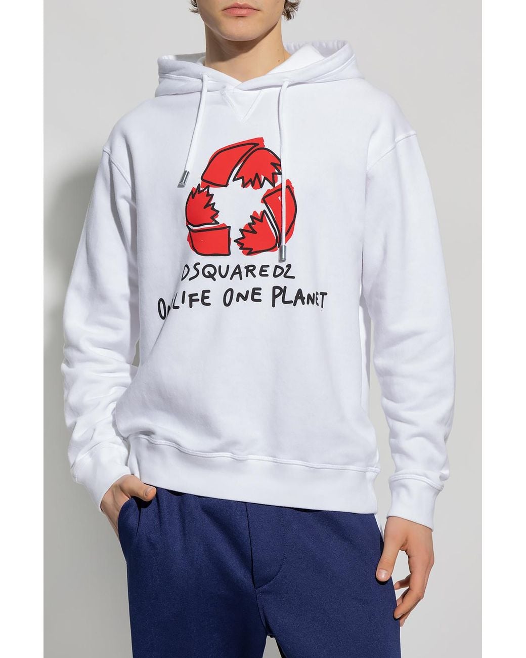 DSquared² White Logo-Print Drawstring Hoodie for men