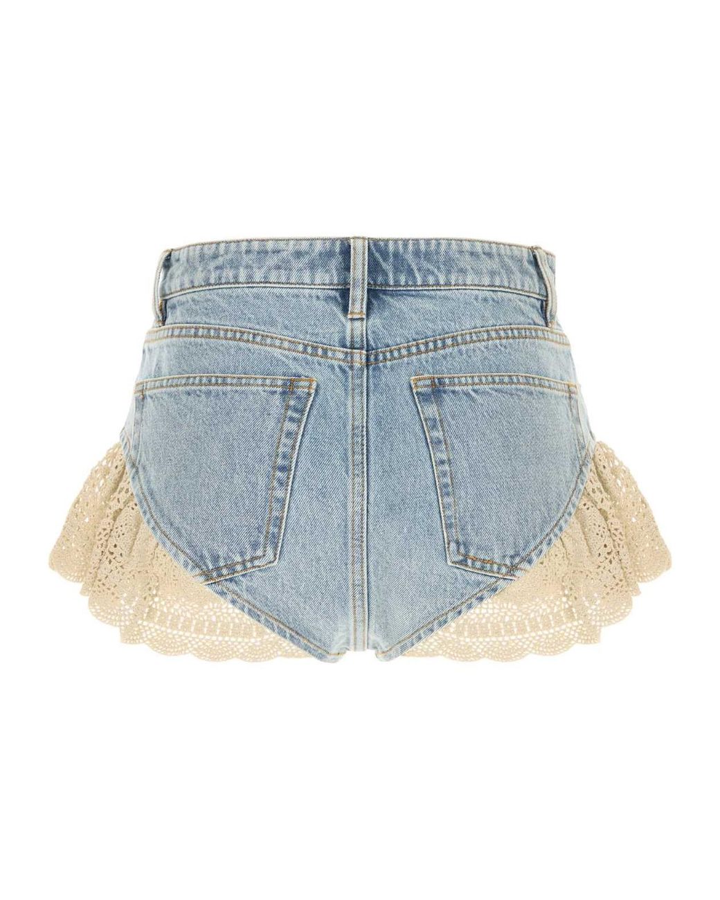 FRAME Blue Crochet Ruffle Denim Shorts