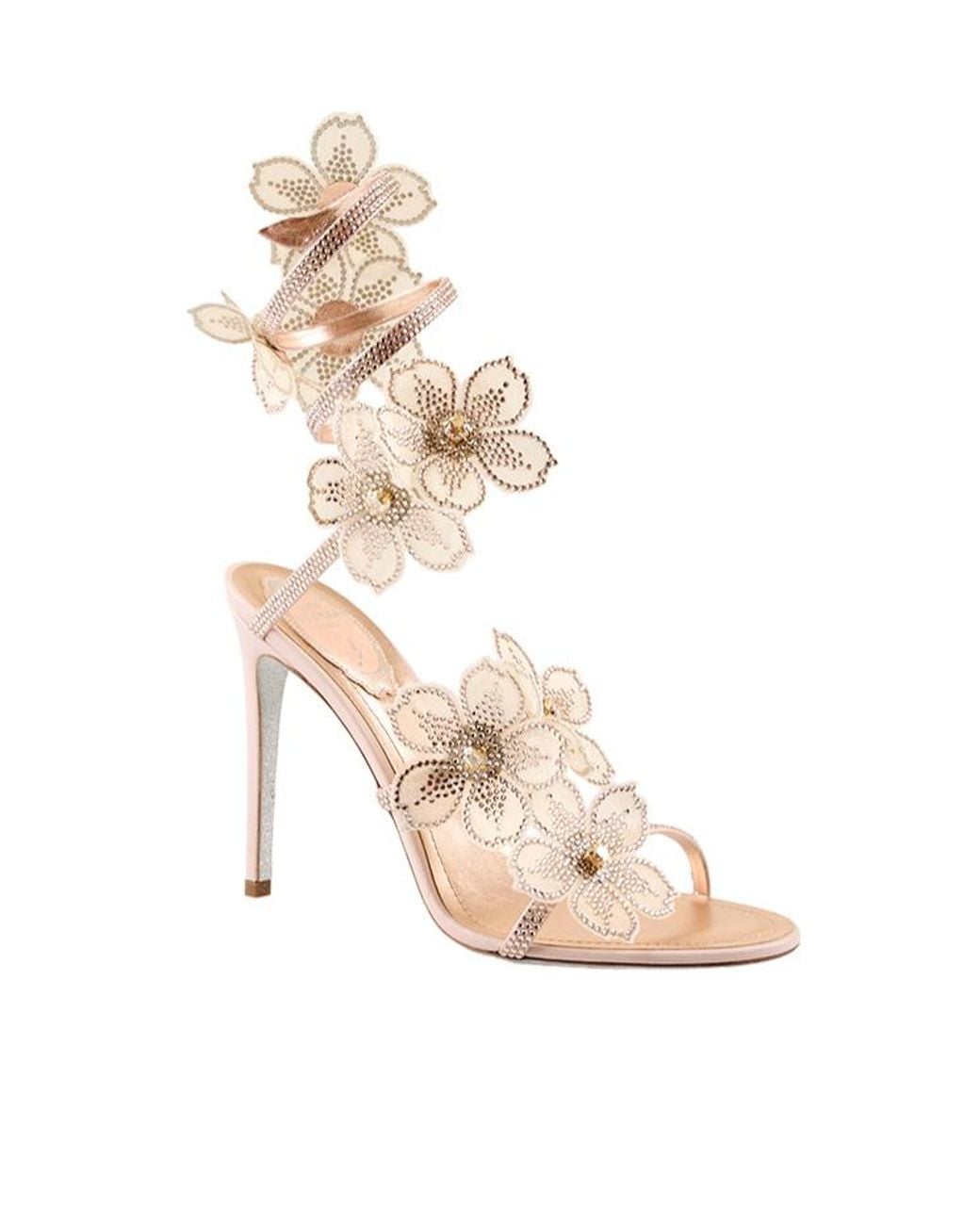 Rene Caovilla Metallic René Caovilla Peach Flower Embellished Sandals