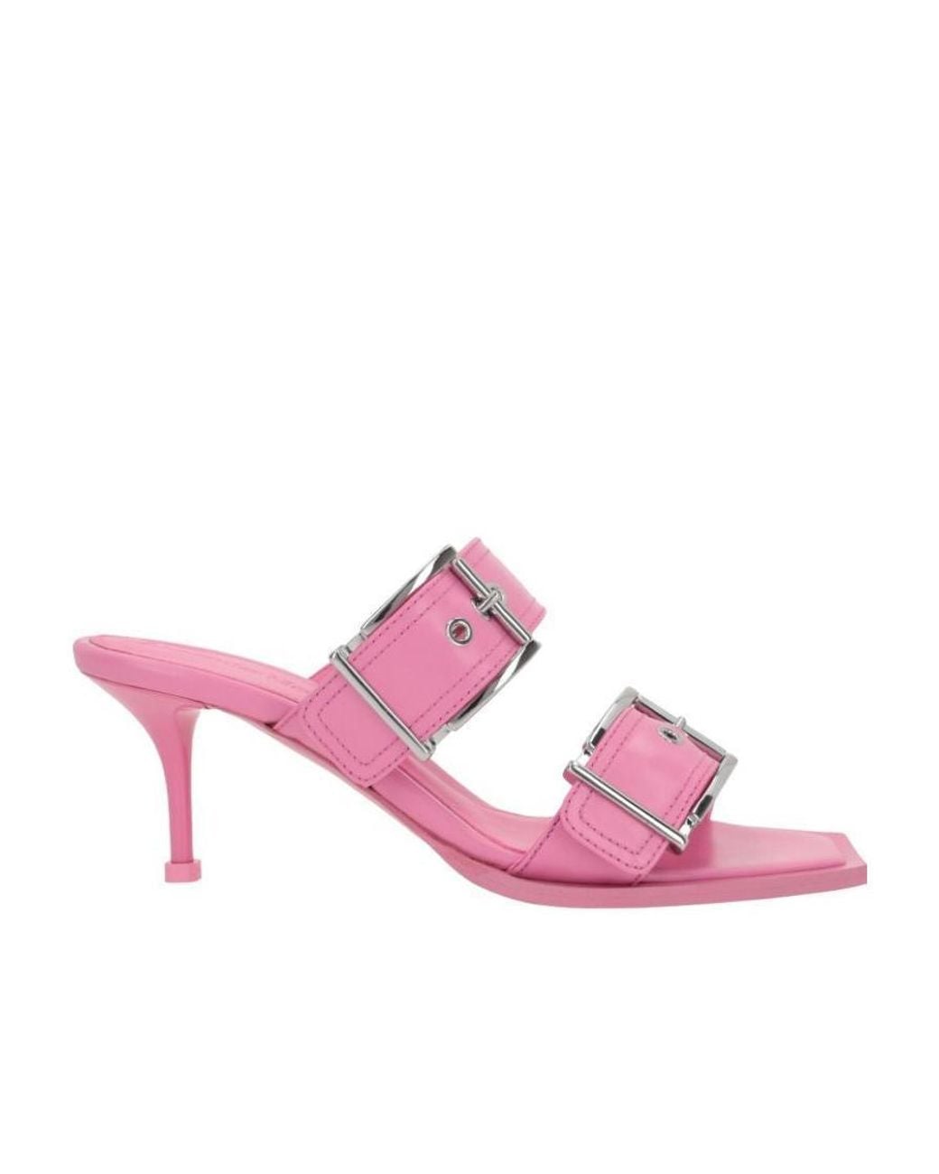 McQueen Pink Buckle Detailed Slip-On Sandals
