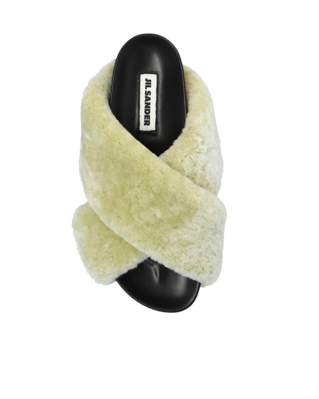 Jil Sander Green Shearling Open-Toe Sandals