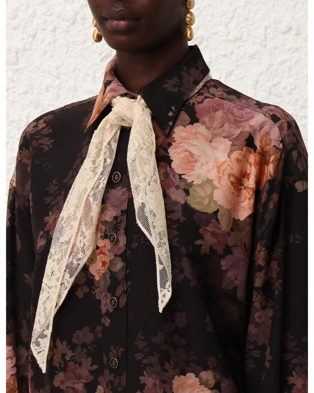 Zimmermann Black Illustration Lace Scarf Shirt