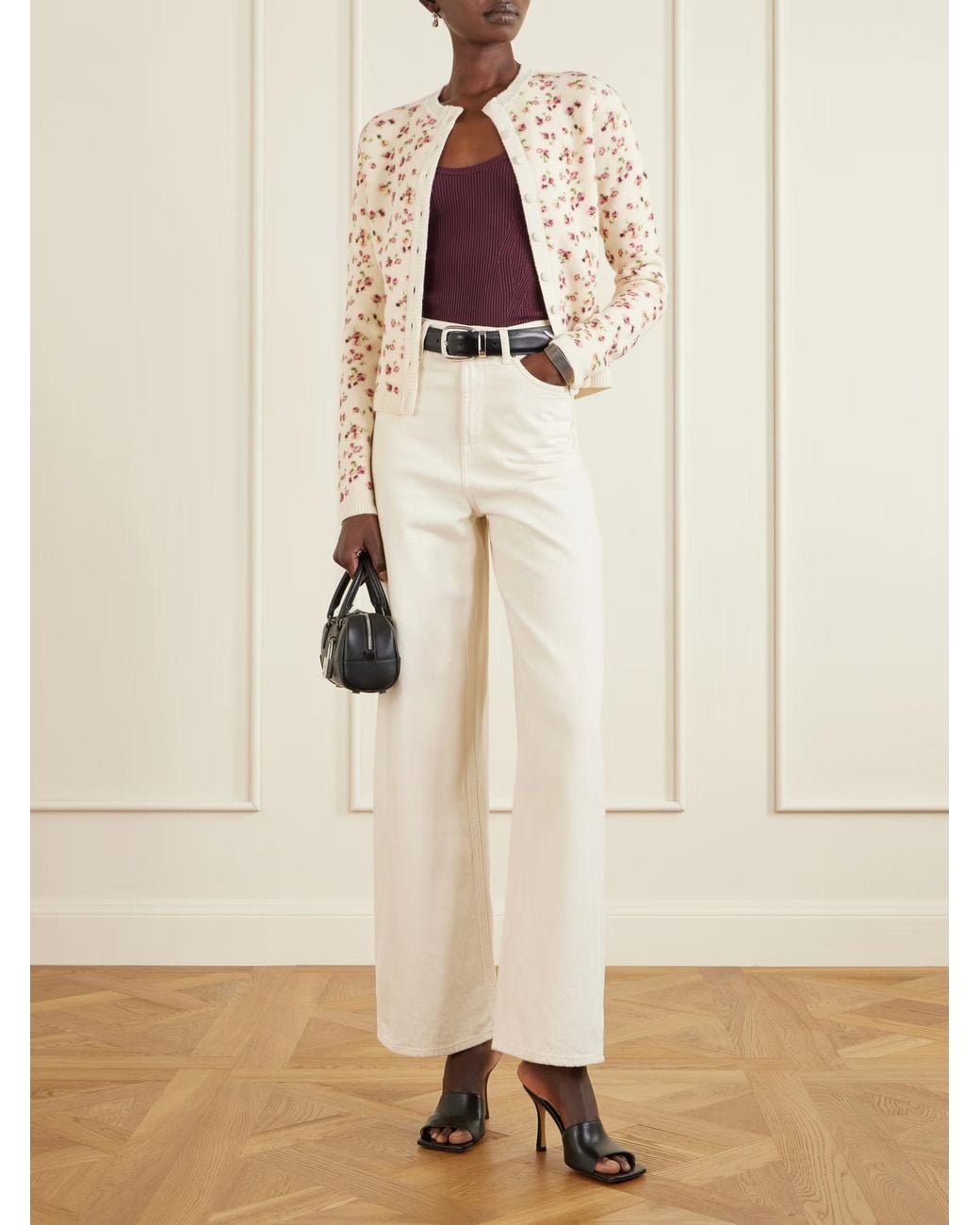 Magda Butrym White Printed Wool Blend Cardigan