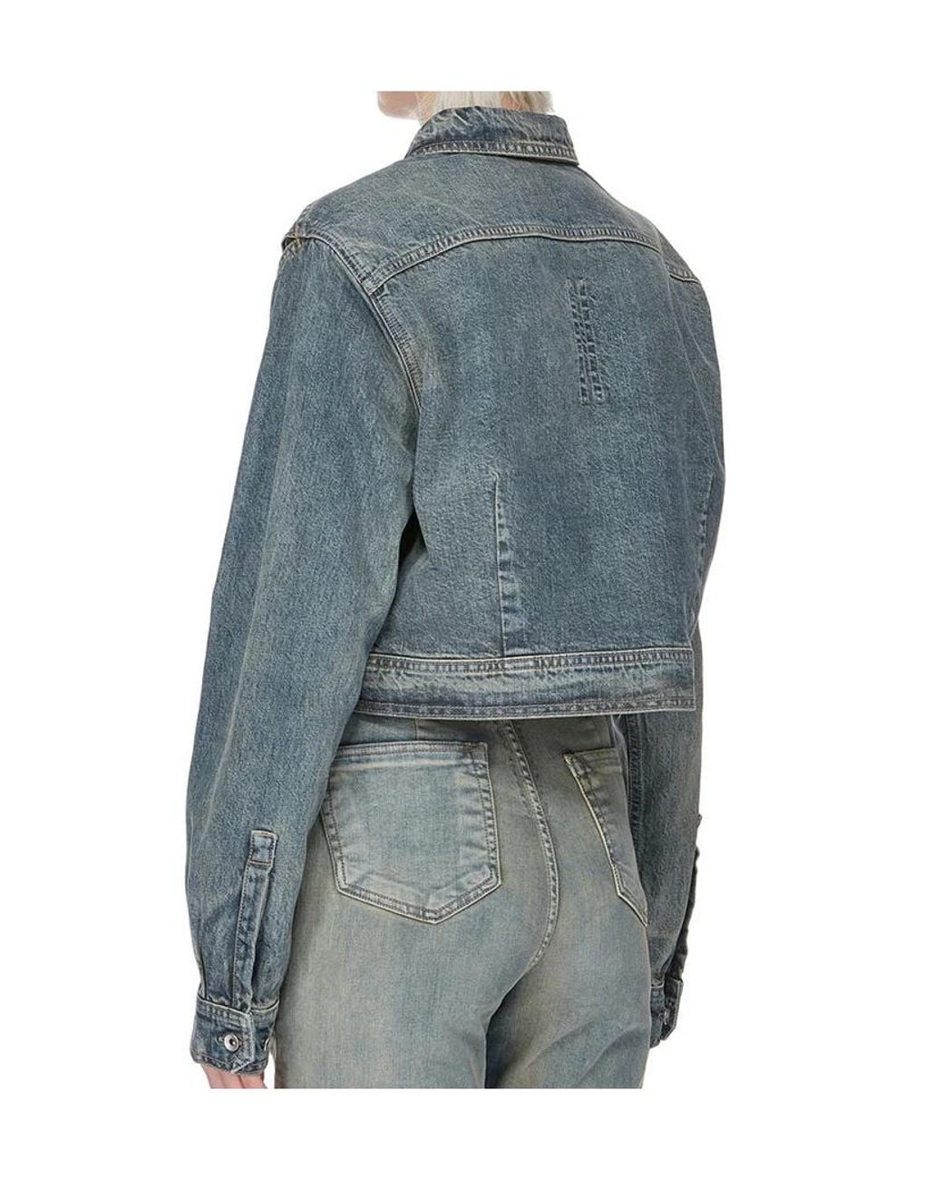 Rick Owens Blue Button-Up Cropped Denim Jacket