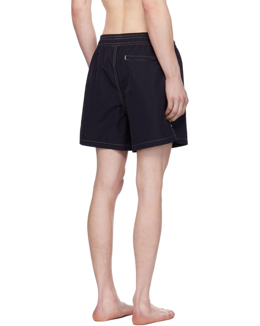 AMI Black Logo Embroidered Swim Shorts for men