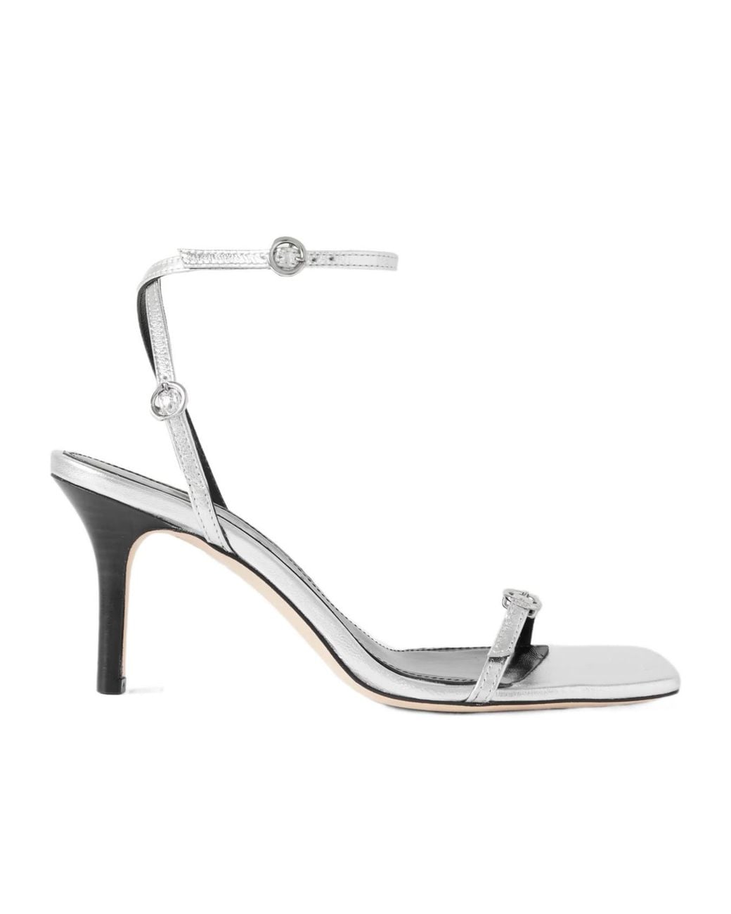 Aeyde White Stiletto Heel Ankle Strap Sandals
