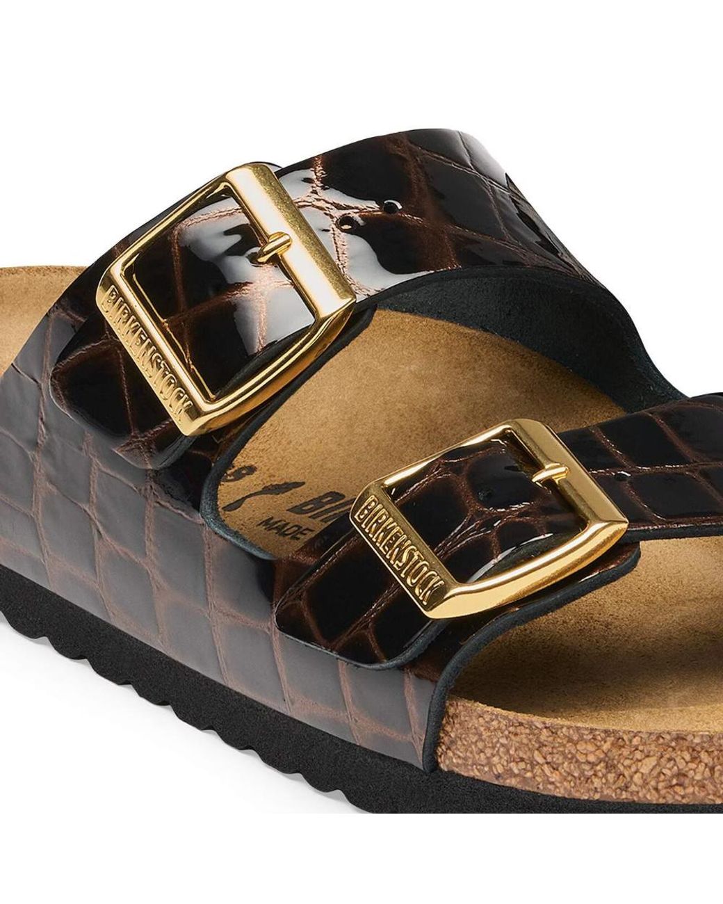 Birkenstock Brown Embossed Double-Strap Flat Sandals
