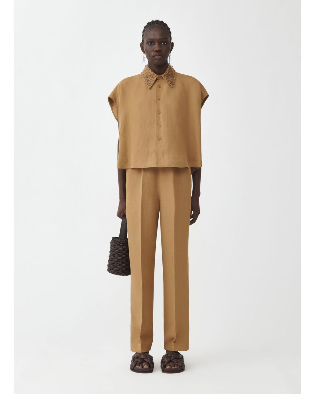 Fabiana Filippi Brown Beaded Twill Shirt