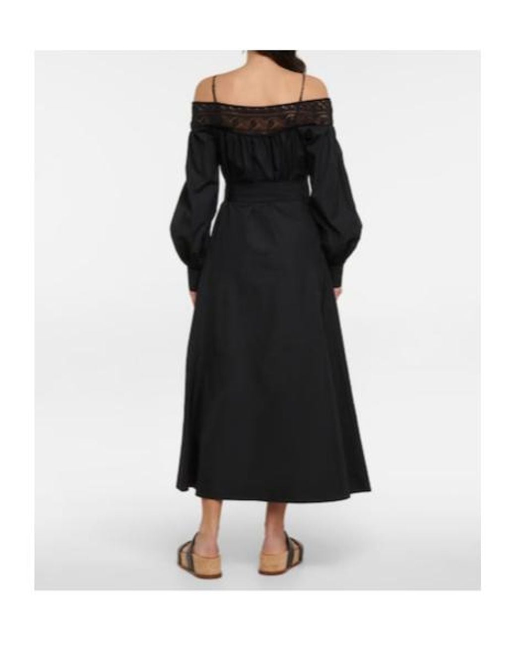 Gabriela Hearst Black Elias Lace-Trimmed Cotton Mid-Length Dress