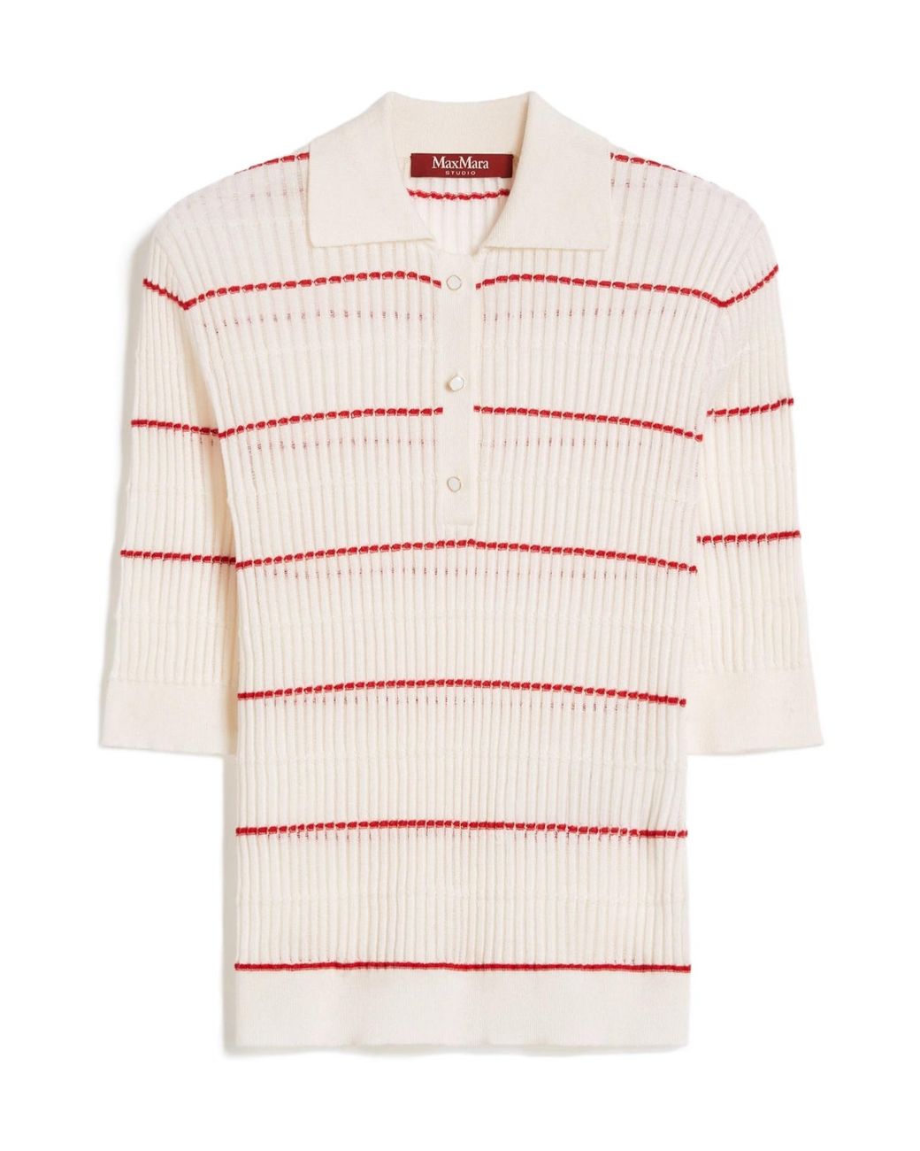 Max Mara White Ribbed Knit Polo Shirt