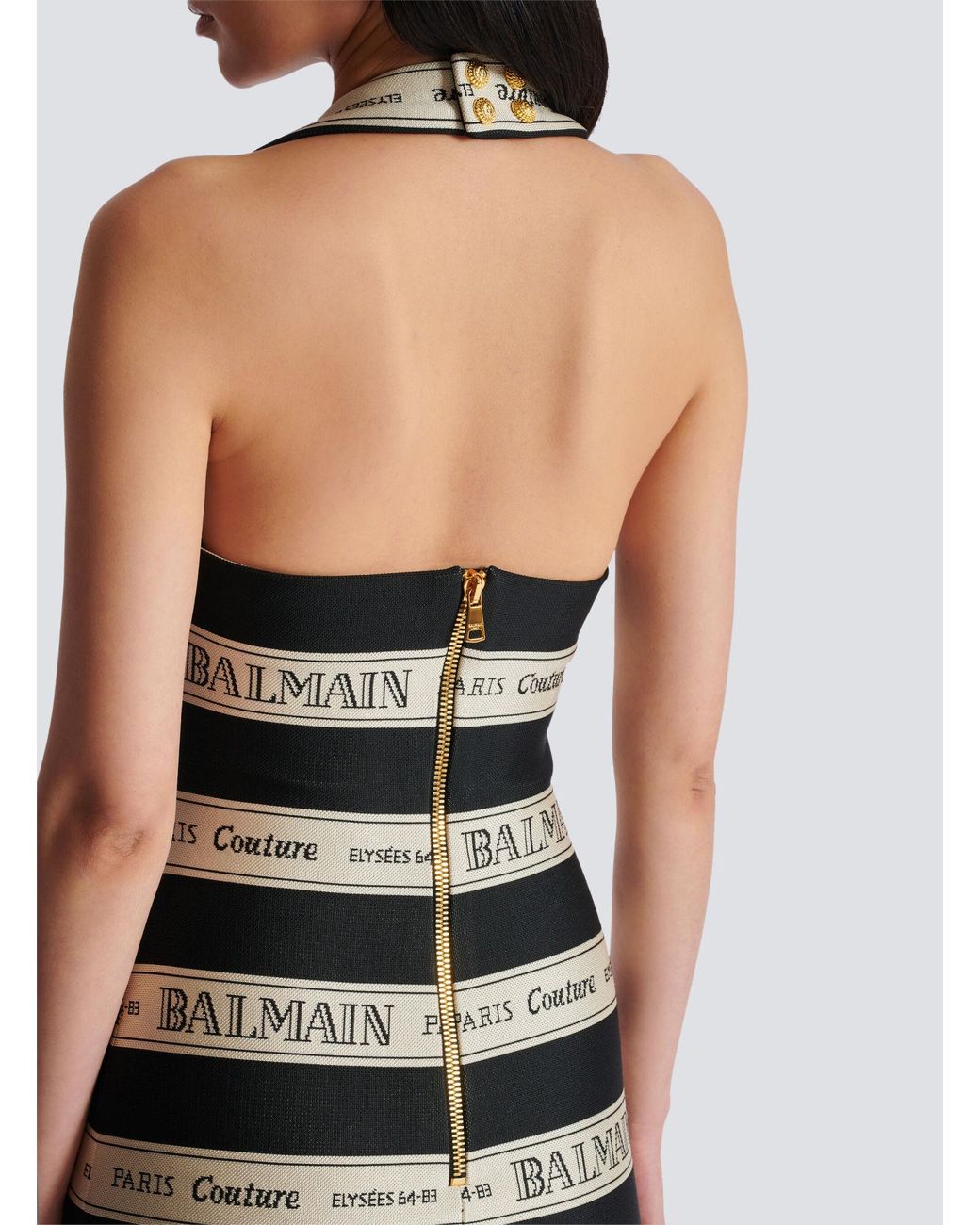 Balmain Black Logo Jacquard Halterneck Mini Dress