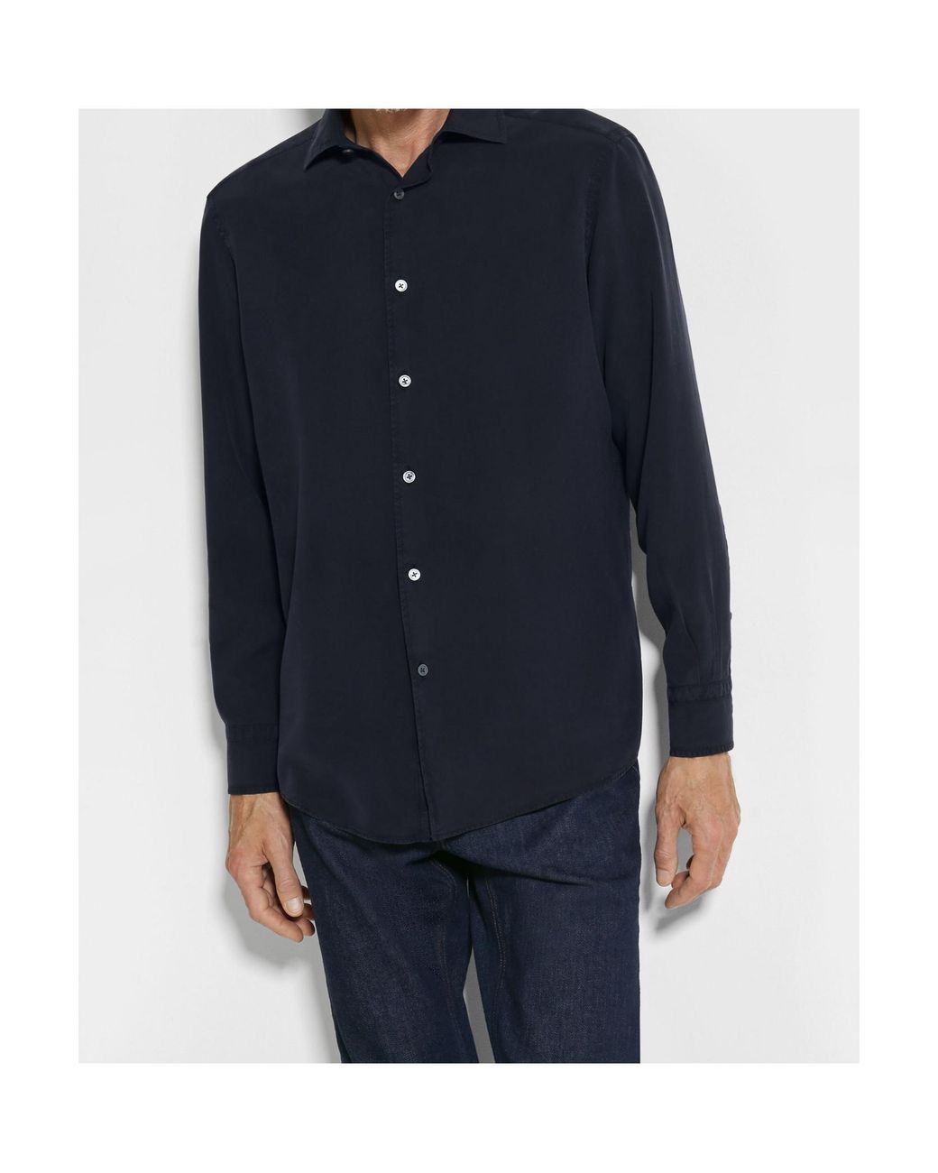 Zegna Blue Buttoned Long-Sleeved Shirt for men