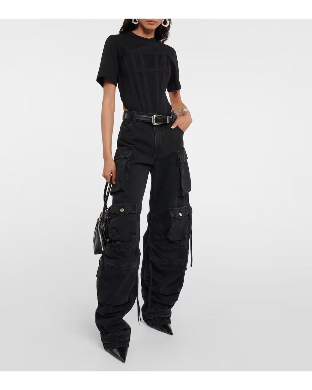 Dion Lee Black Ribbed Round-Neck T-Shirt