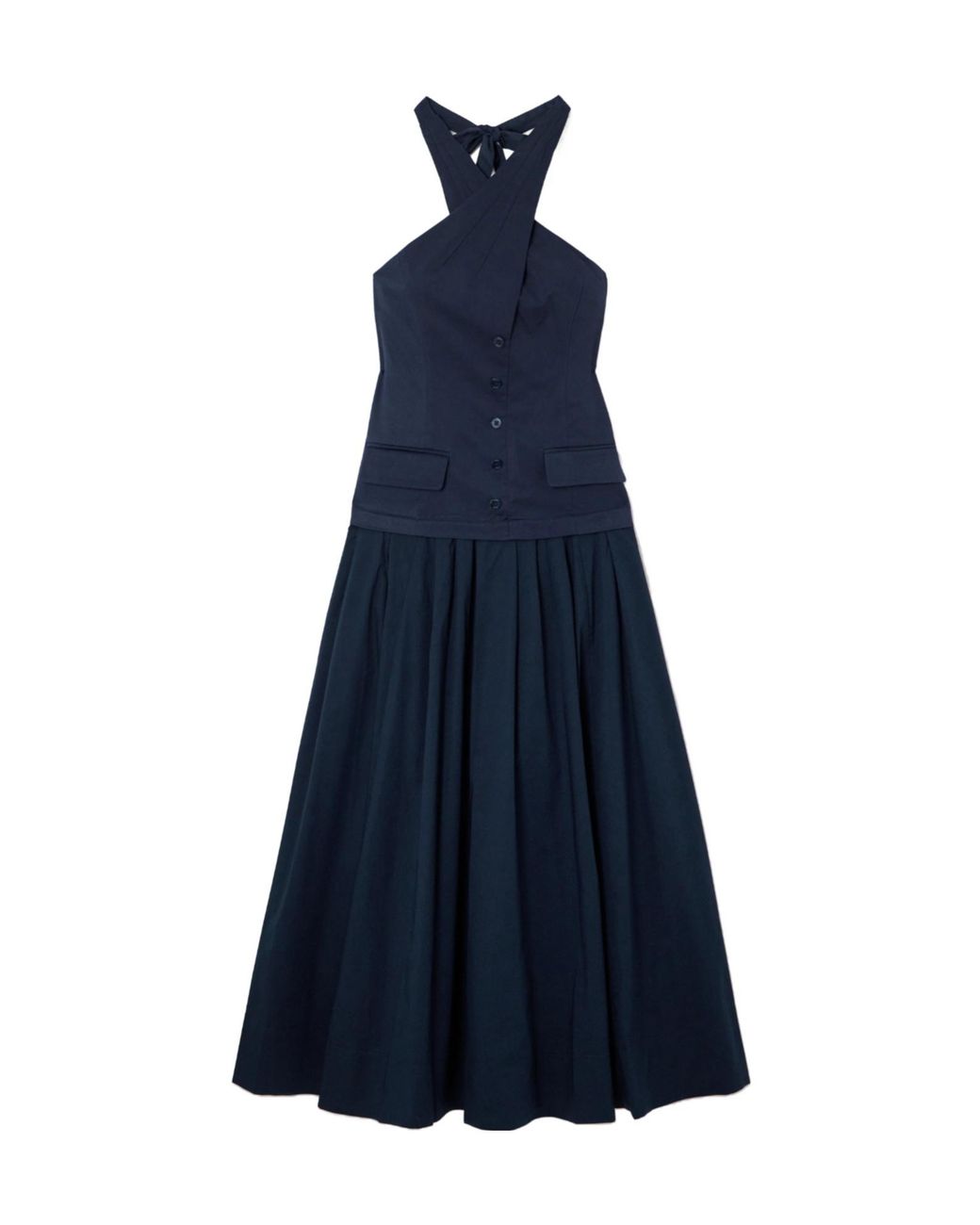 Staud Blue Poplin Halterneck Maxi Dress