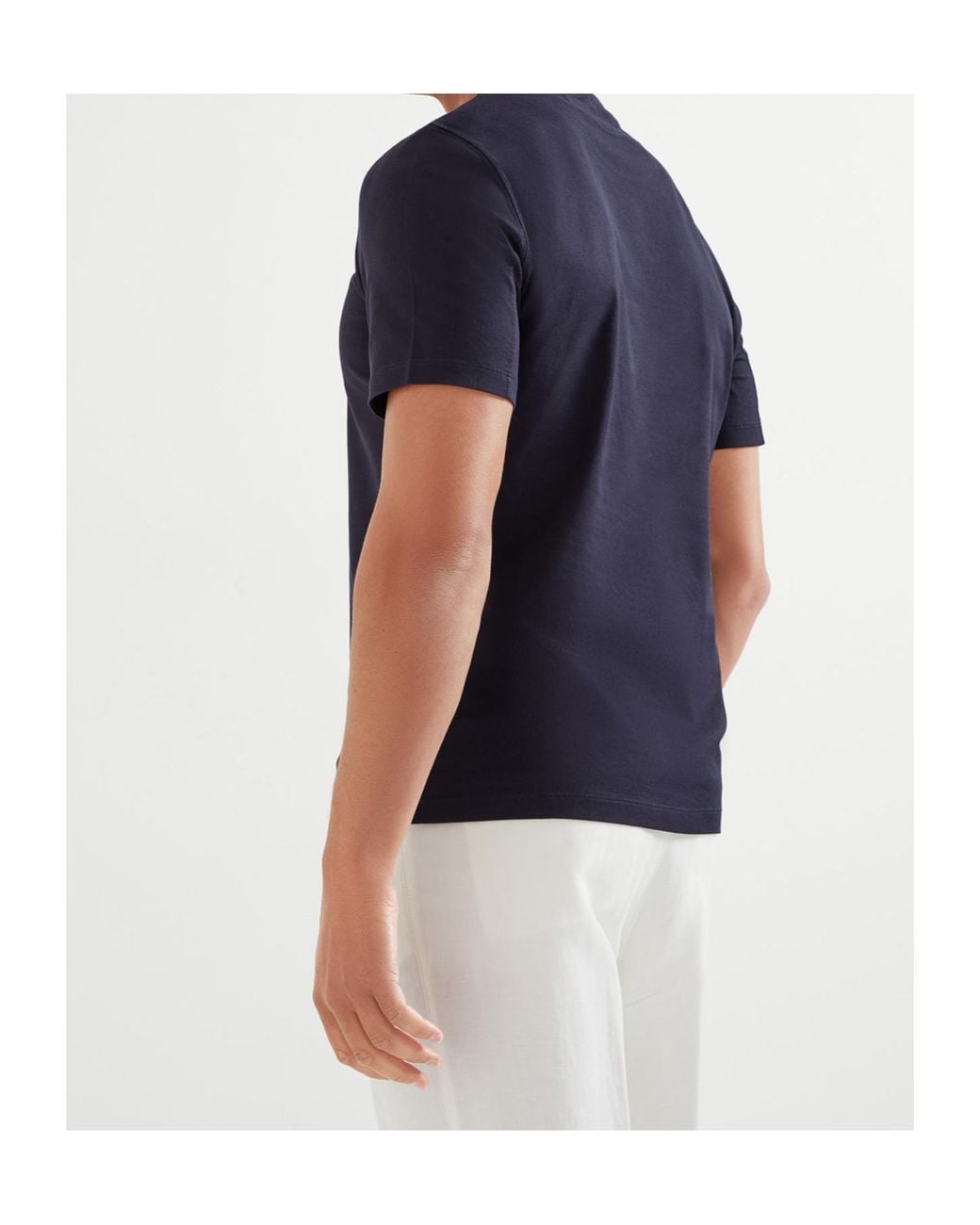 Brunello Cucinelli Blue Logo Printed Crewneck T-Shirt for men