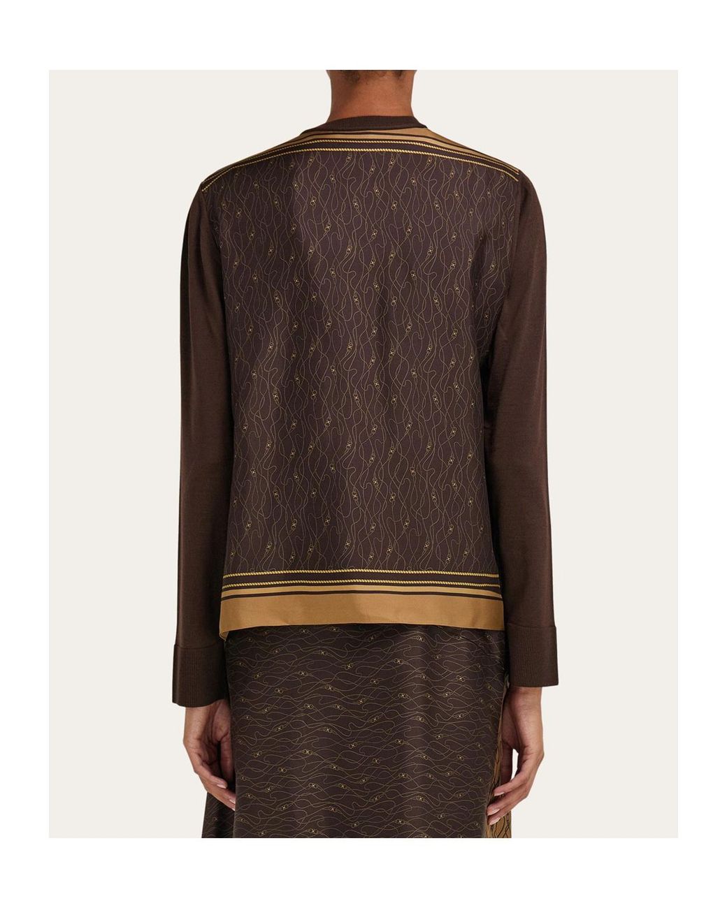 Ferragamo Brown Cardigan With Silk Panel Detail