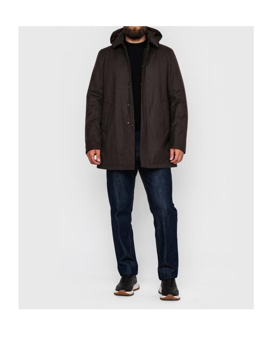 Herno Gray Wool Hooded Single-Breasted Coat for men