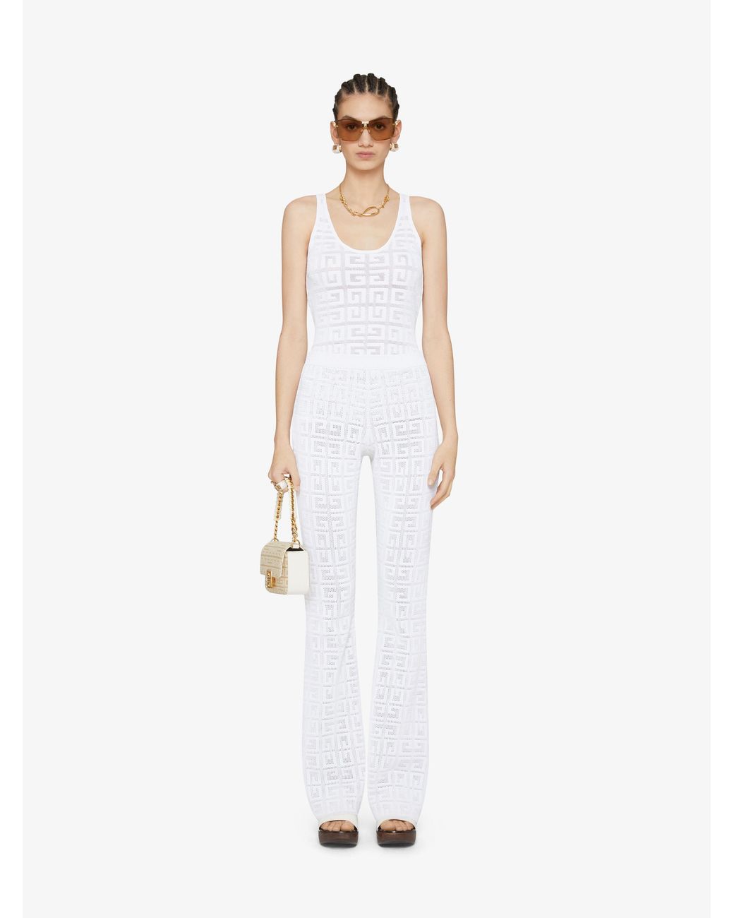Givenchy White Monogrammed Elastic Waistband Trousers