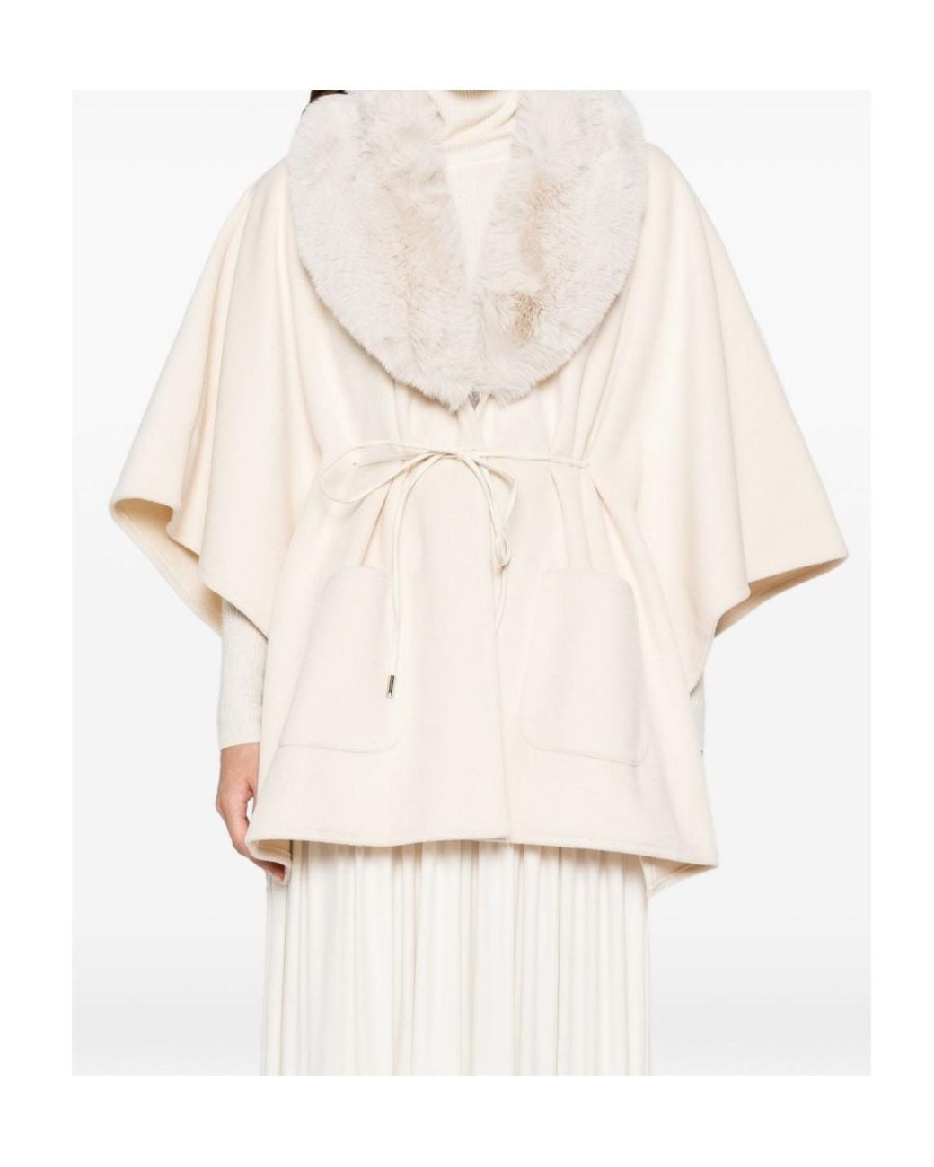 Liu Jo Natural Faux-Fur Collar Tie-Fastening Cape