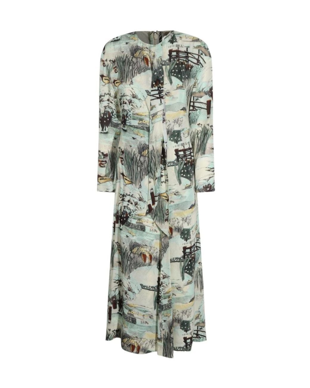 Tory Burch Green Printed Viscose Bow Dress