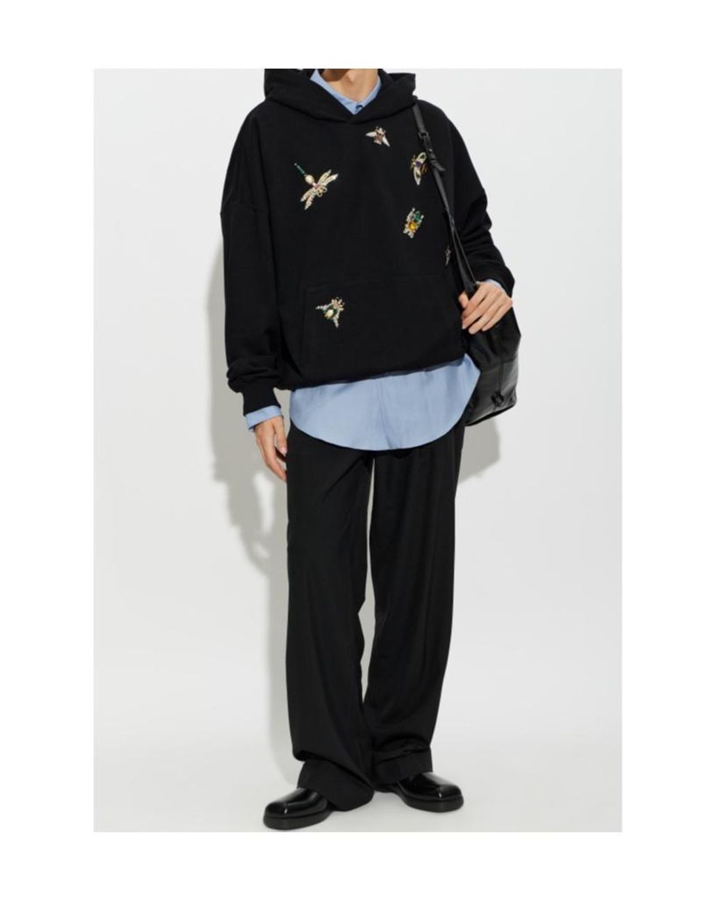 Balmain Black Appliqué-Embellished Cotton Hoodie for men