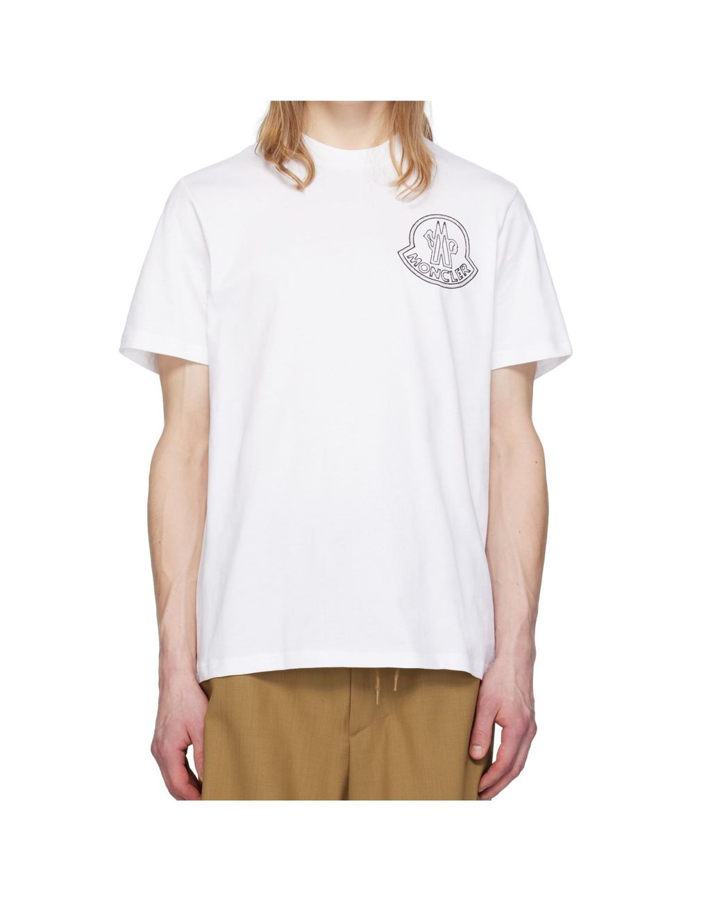 Moncler White Logo Printed Crewneck T-Shirt for men