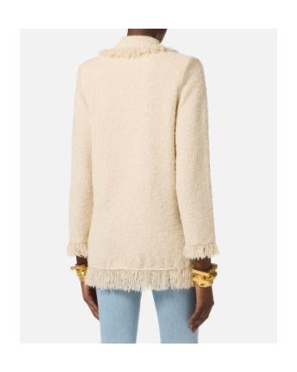 Elisabetta Franchi Natural Fringed Bouclé Knit Jacket