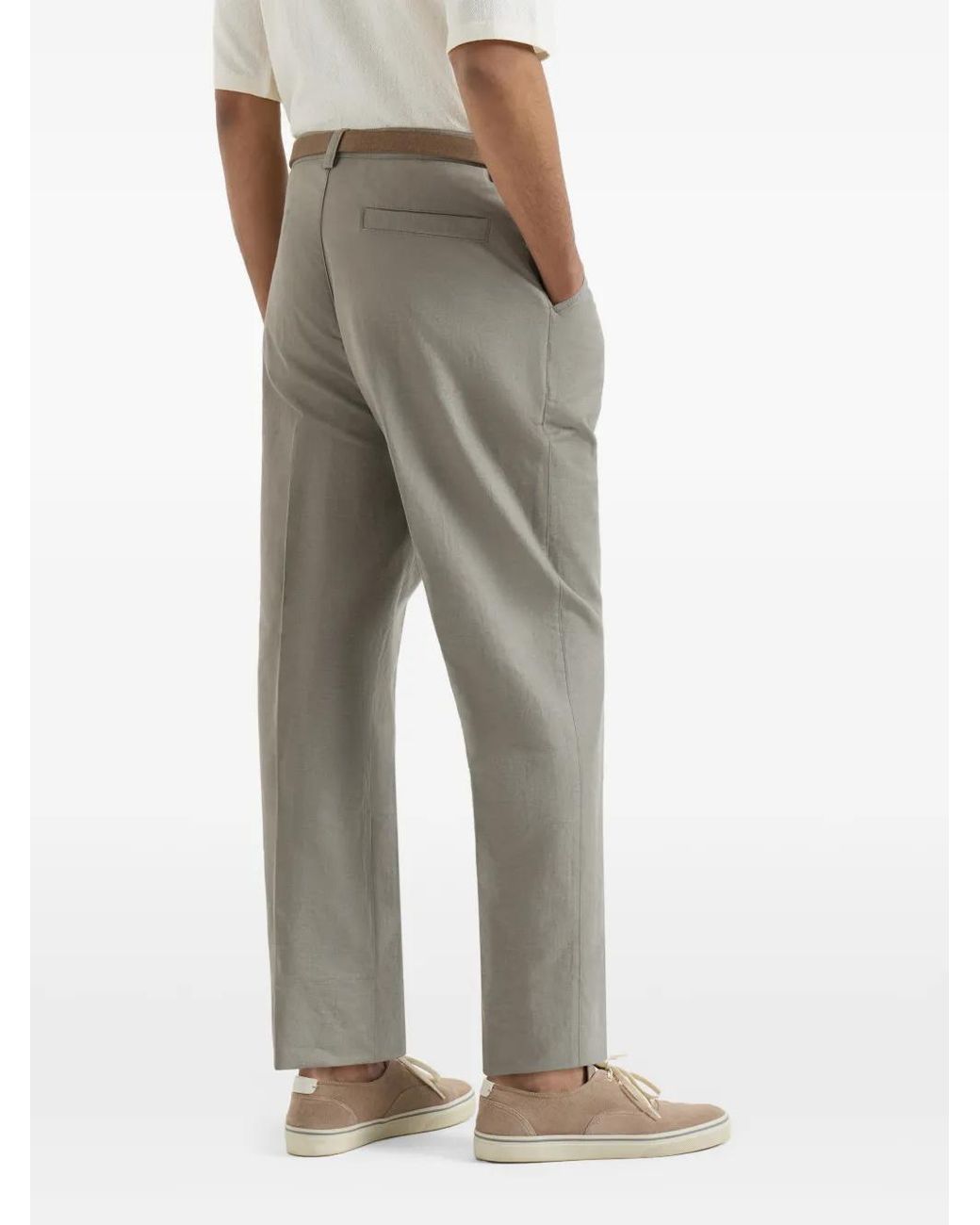 Brunello Cucinelli Gray Cotton And Linen Panama Trousers for men