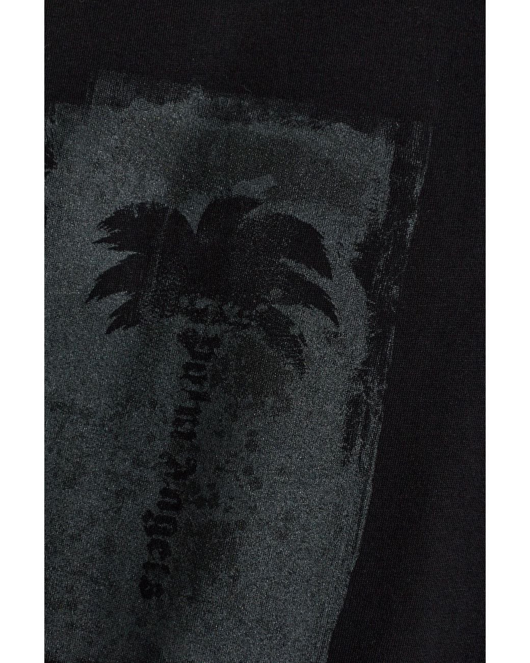 Palm Angels Black Brushed Palm Tree Crewneck T-Shirt for men
