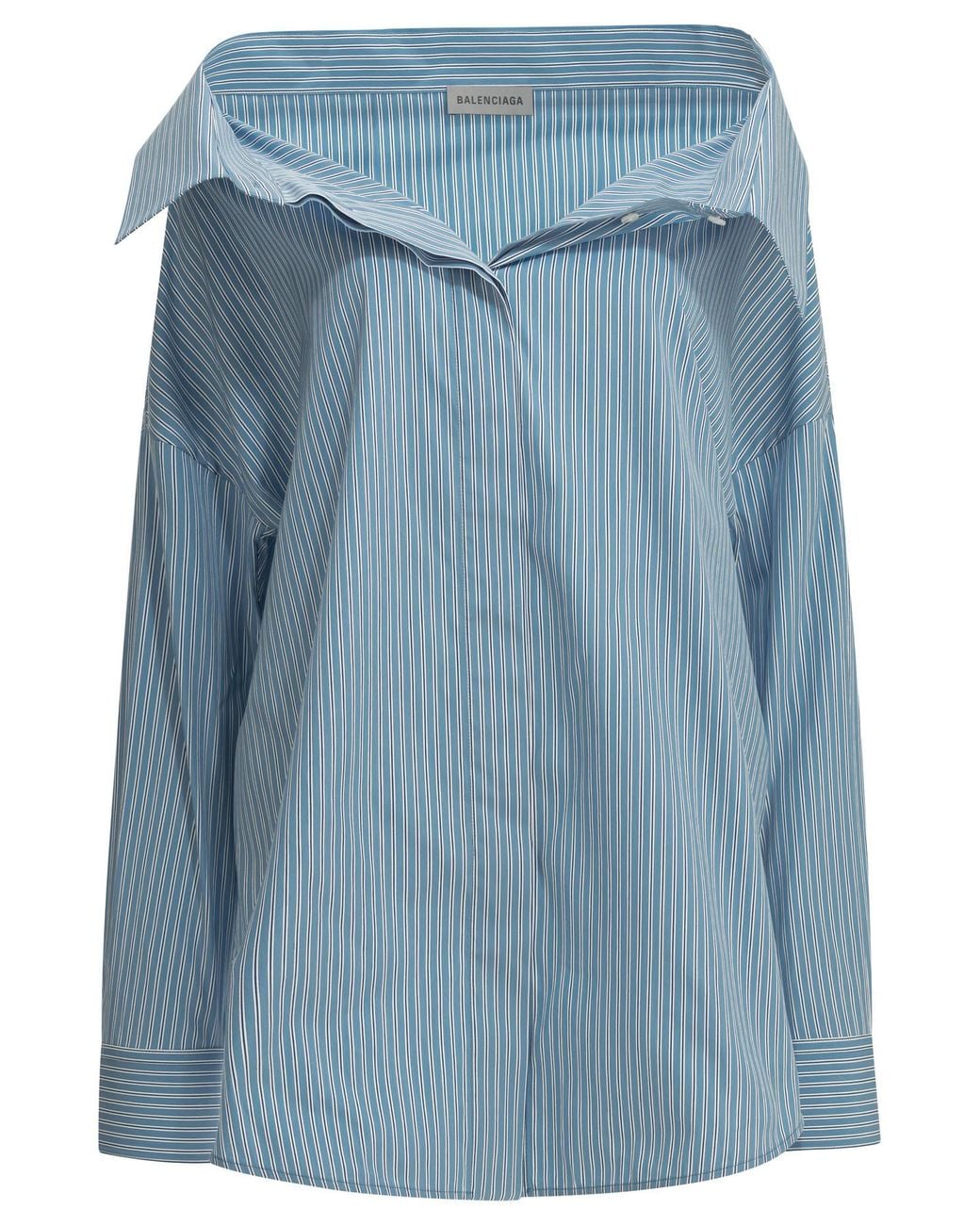 Balenciaga Blue Off-Shoulder Striped Shirt
