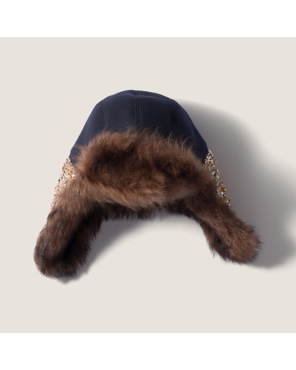 Miu Miu Black Embroidered Wool And Shearling Hat