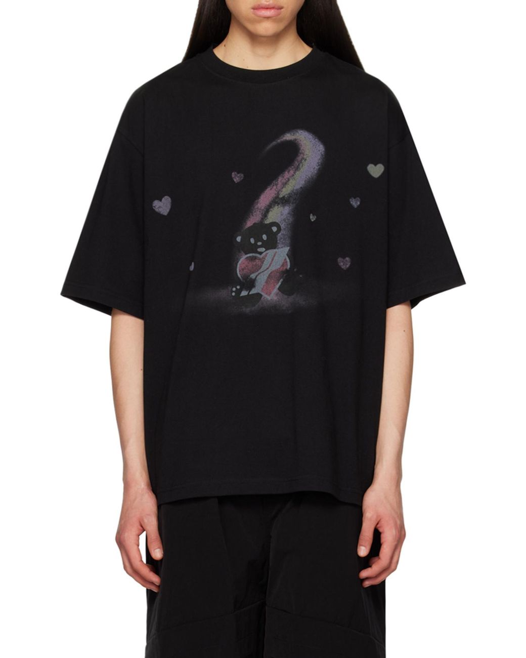 we11done Black Teddy Bear Printed Crewneck T-Shirt for men