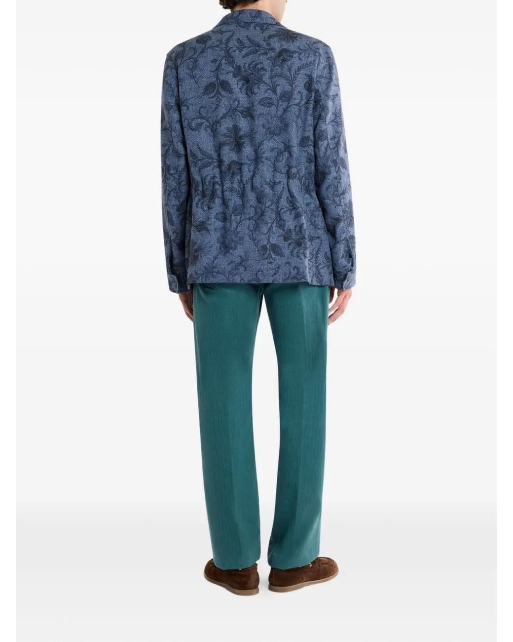 Etro Blue Cotton-Blend Jacket With Floral Motif for men