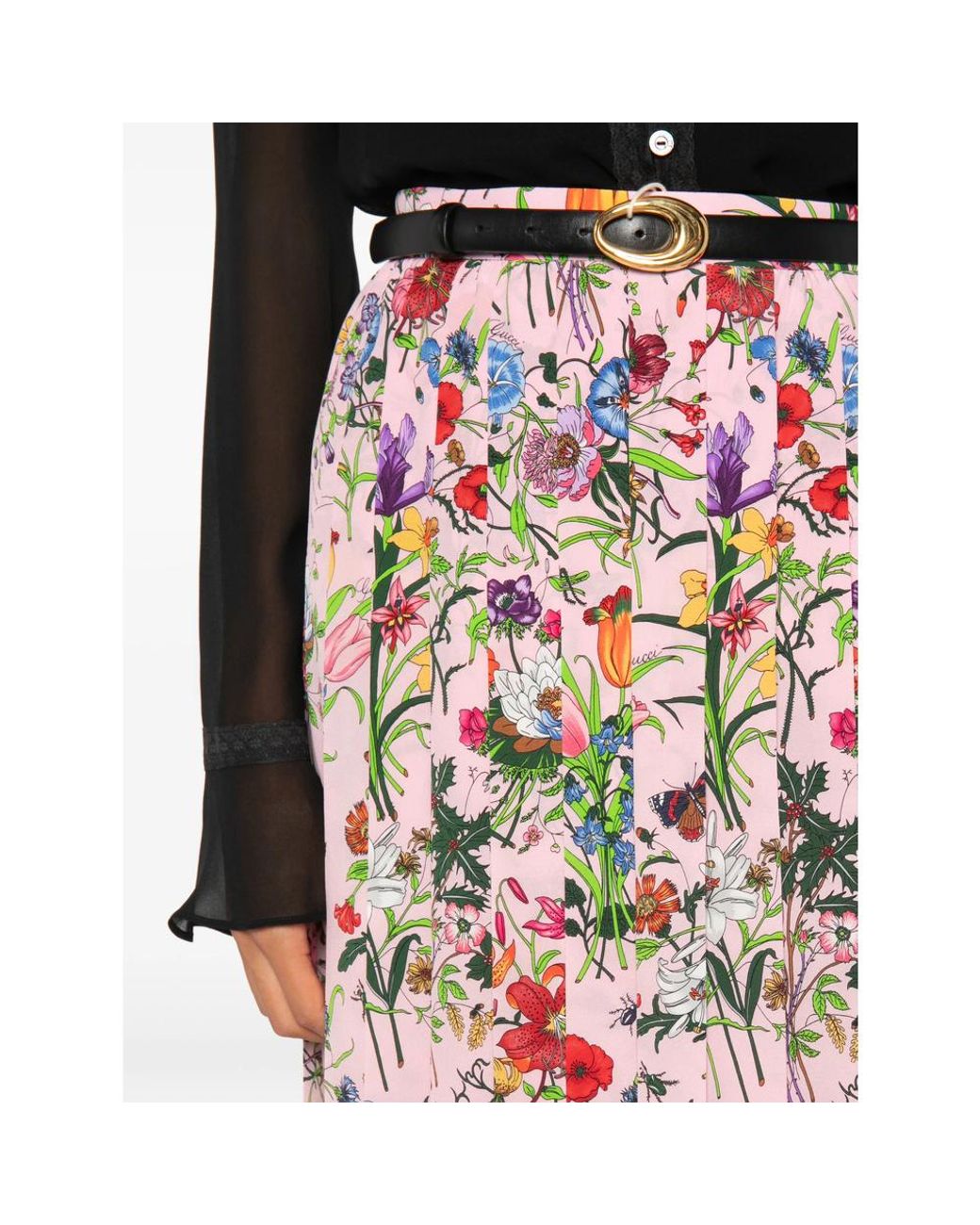 Gucci Red Printed Silk Pleated Skirt