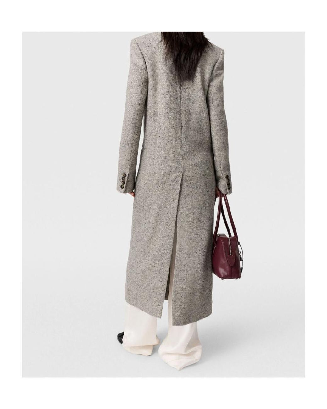 Stella McCartney Gray Double-Breasted Tweed-Pattern Coat