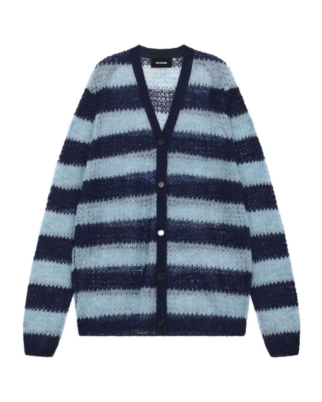 we11done Blue Wool Blend Striped Knit Cardigan for men