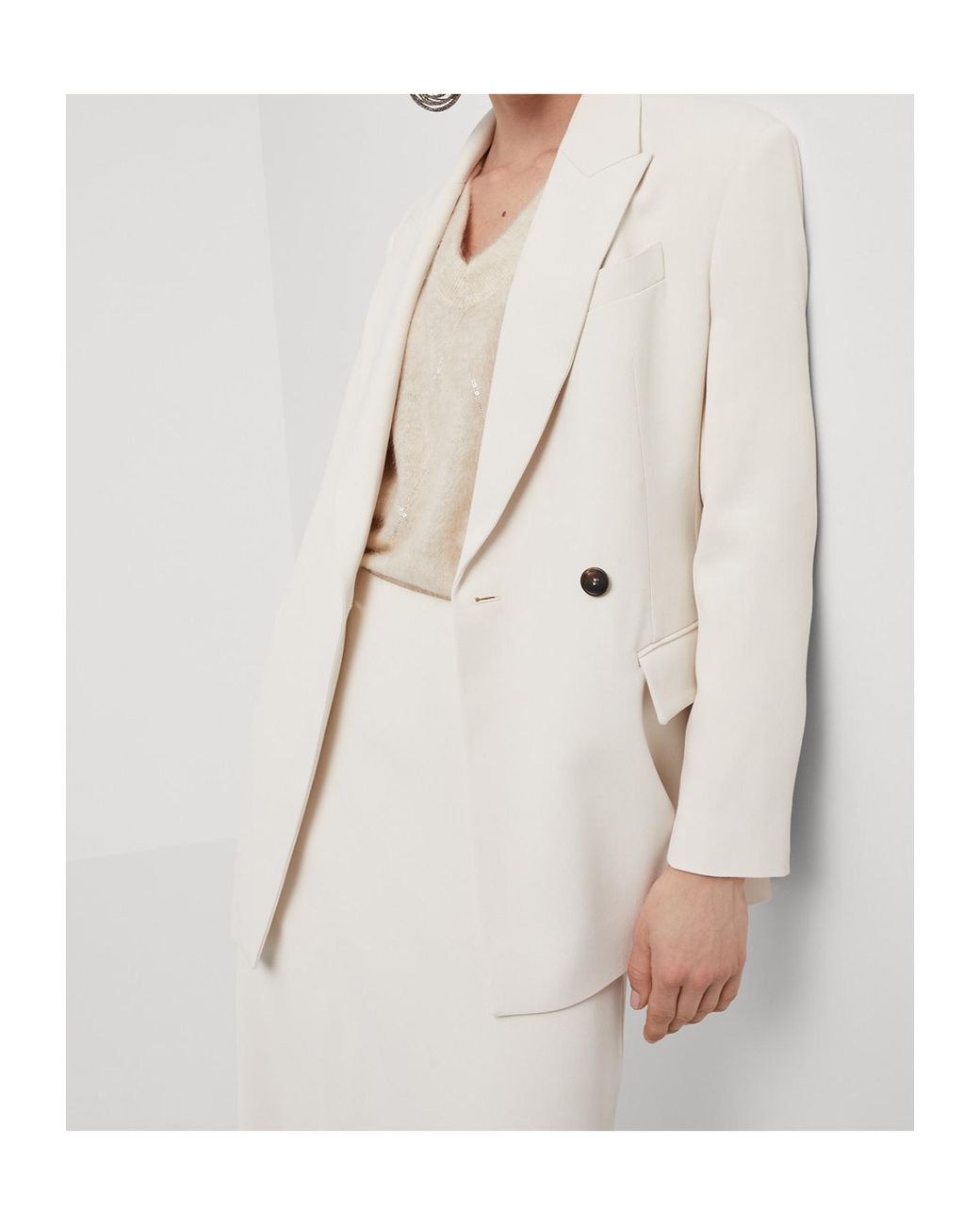 Brunello Cucinelli White Comfort Viscose Couture Twill Blazer With Monili