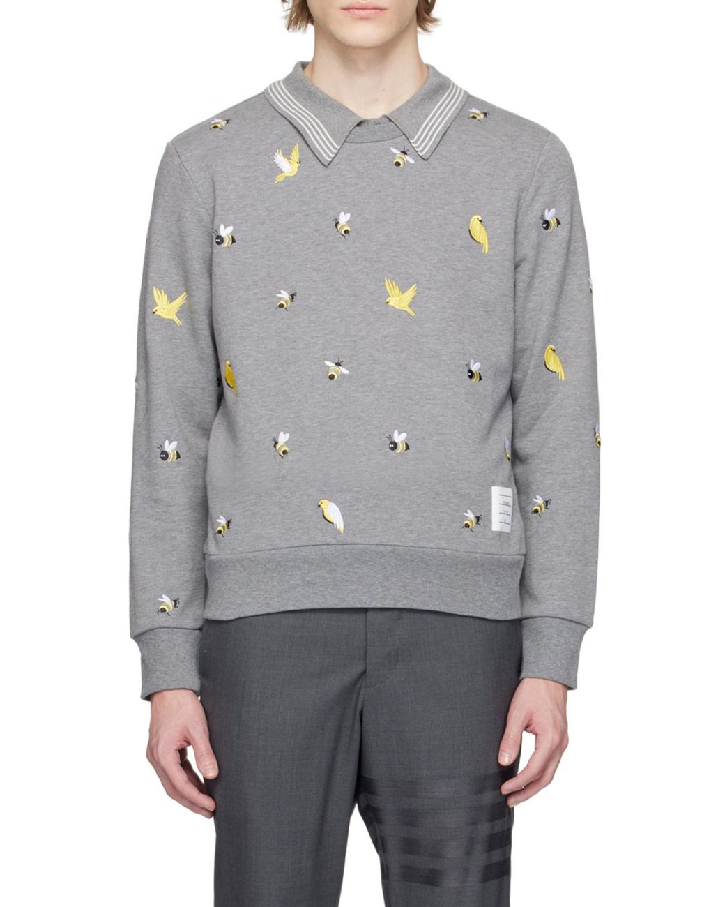 Thom Browne Gray Embroidered Crewneck Sweatshirt for men