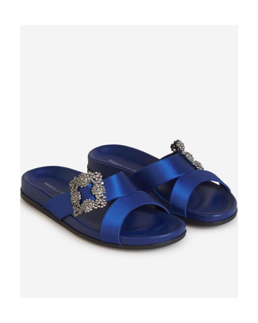 Manolo Blahnik Blue Gem Buckle Slides