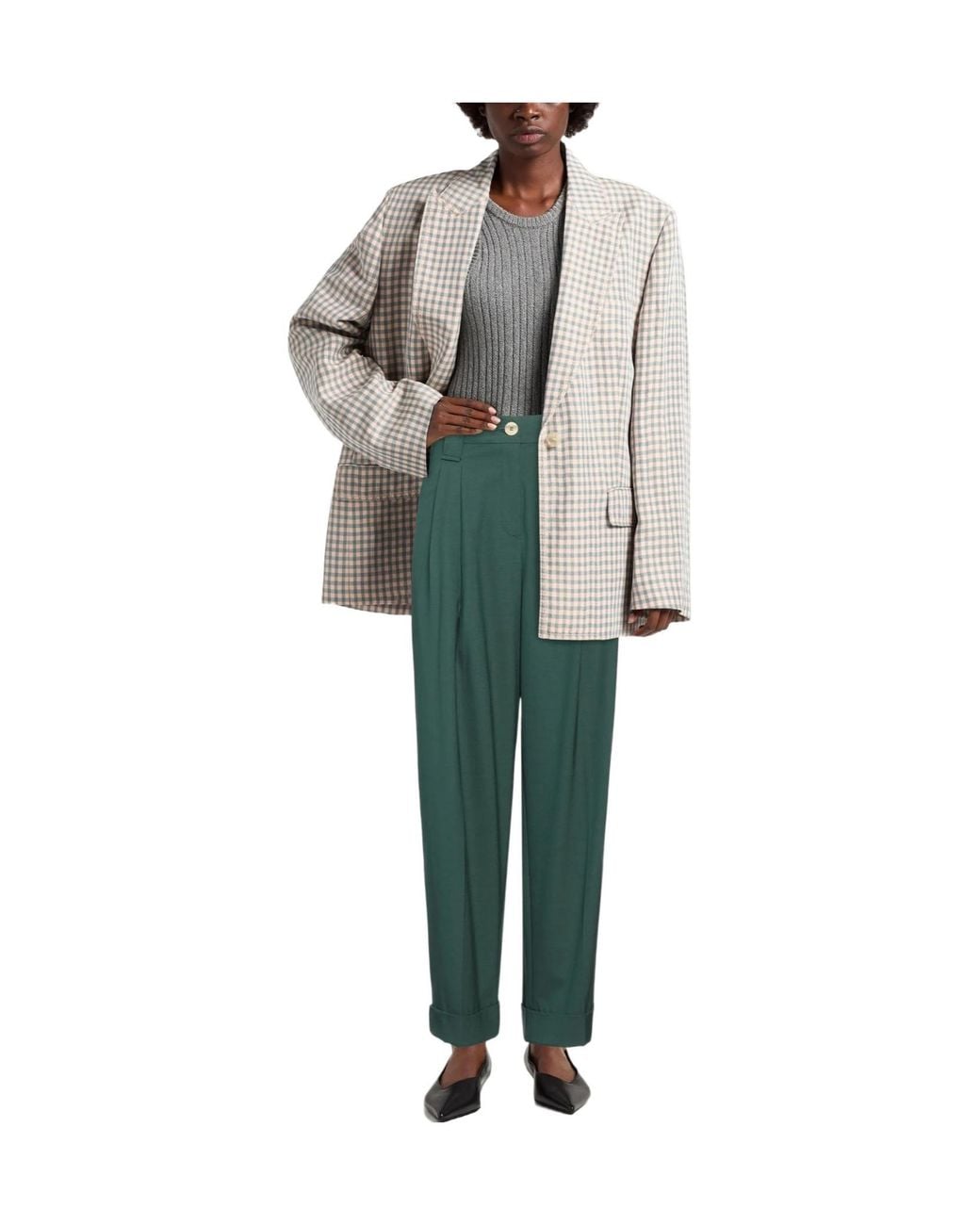 Ganni Green Loose Straight-Leg Pants