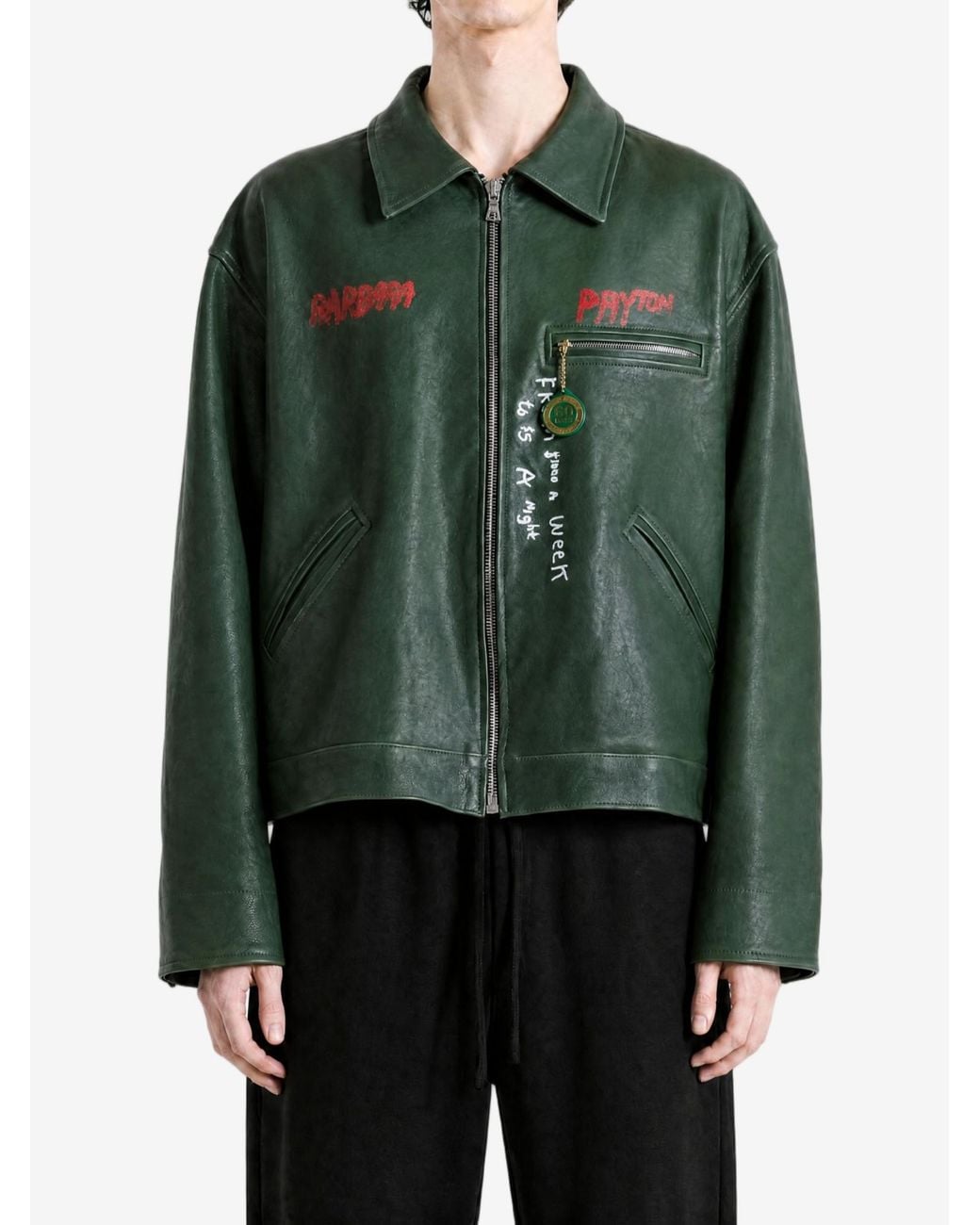 Paly Hollywood Green Oversized Drop-Shoulder Leather Work Jacket for men