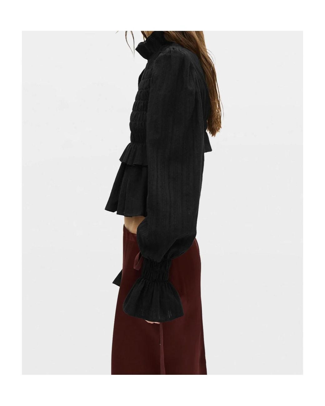 Ann Demeulemeester Black Smocked Ruffled Blouse