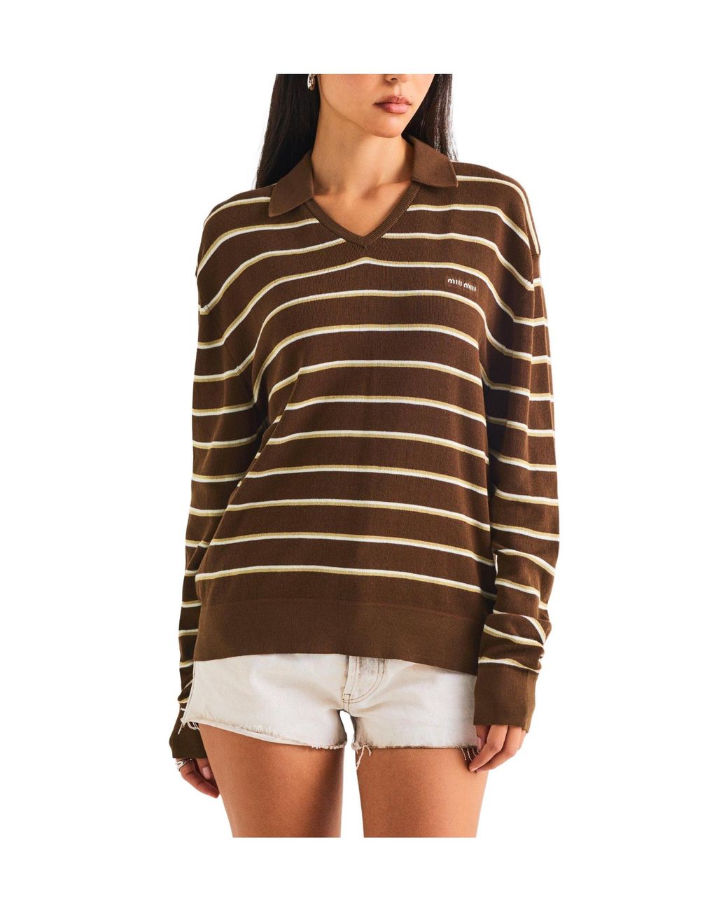 Miu Miu Brown Long Sleeve Polo Shirt