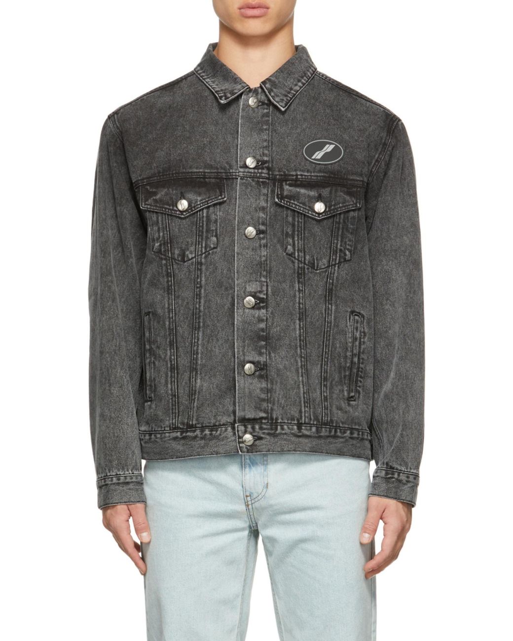 we11done Blue Logo Patch Faded Denim Jacket for men