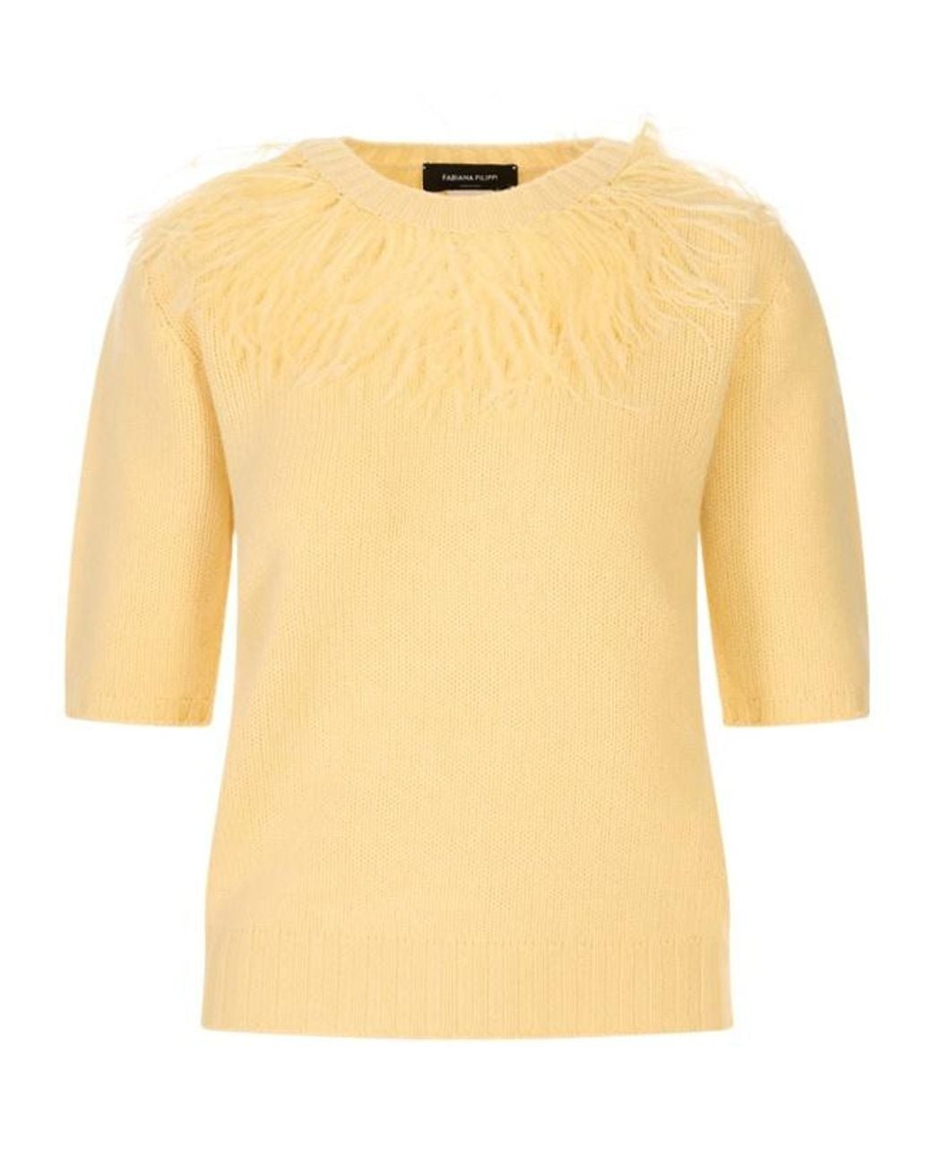 Fabiana Filippi Yellow Feather-Trimmed Knit Sweater