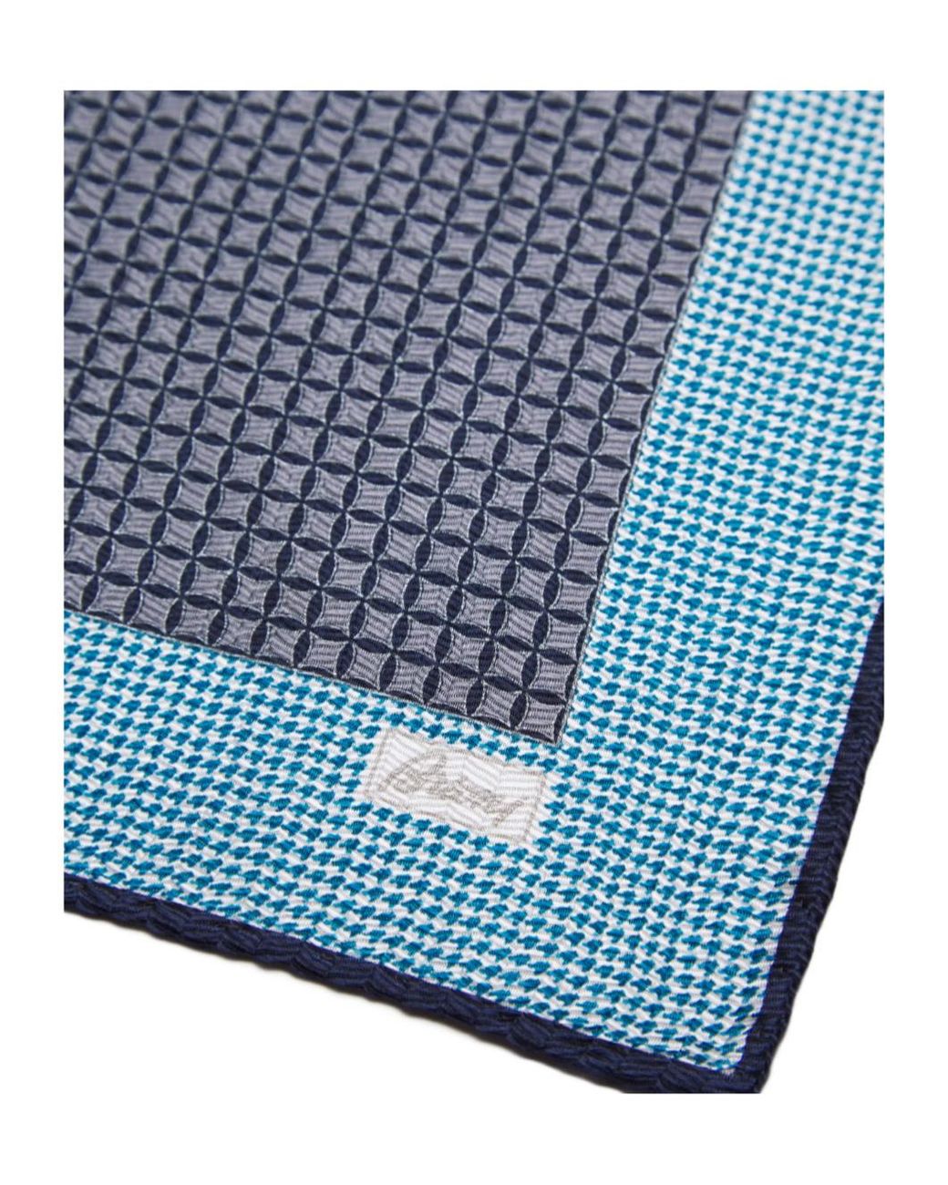 Brioni Blue Sky And Midnight Micro Motif Silk Pocket Square for men