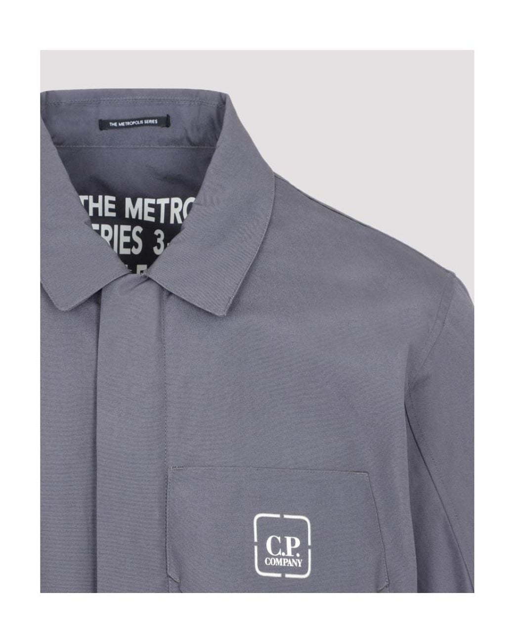 C P Company Blue Logo Printed Long-Sleeved Shirt Jacket for men