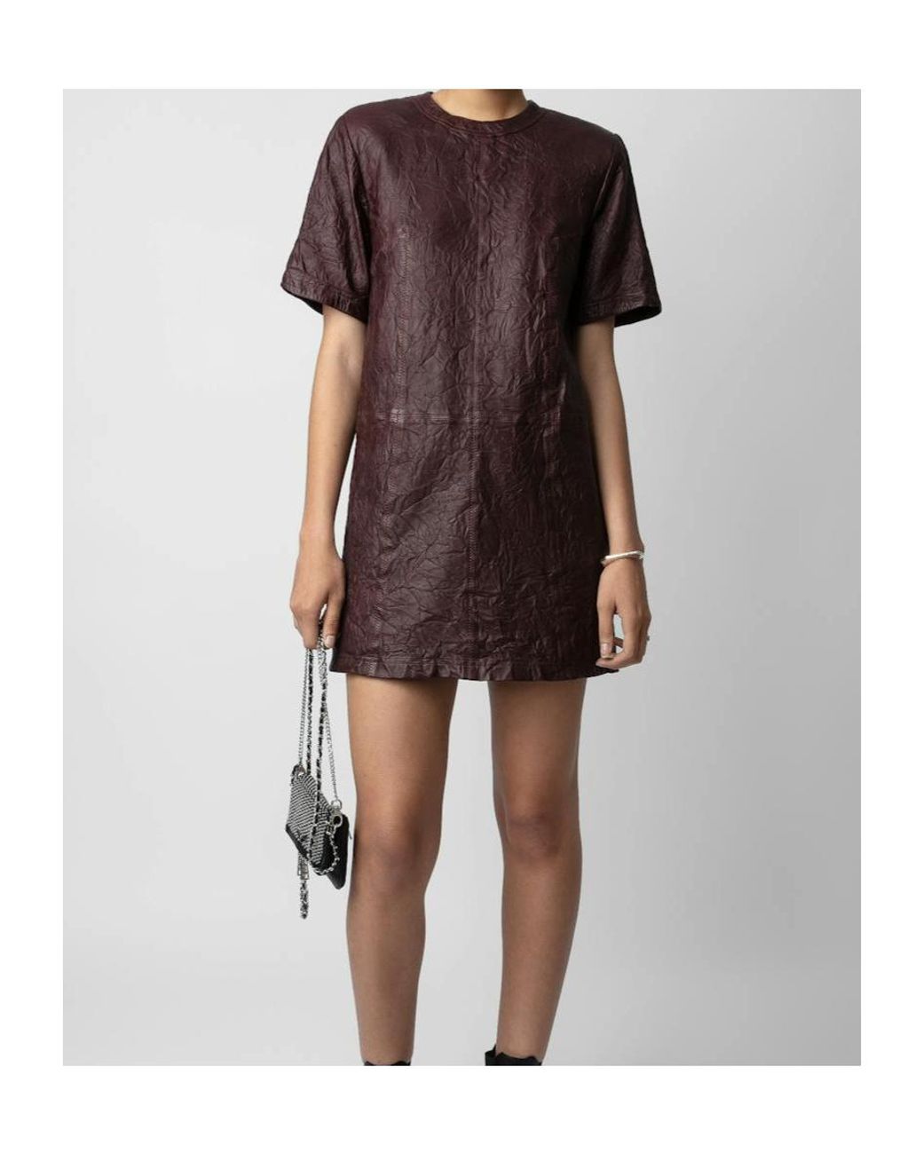 Zadig & Voltaire Brown Riddy Creased Leather Minidress